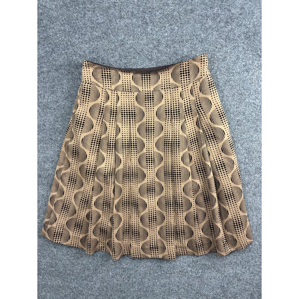 Rope Picnic Skirt‎ Womens 38 Beige Black Geometric Pleated Knee Length Lined